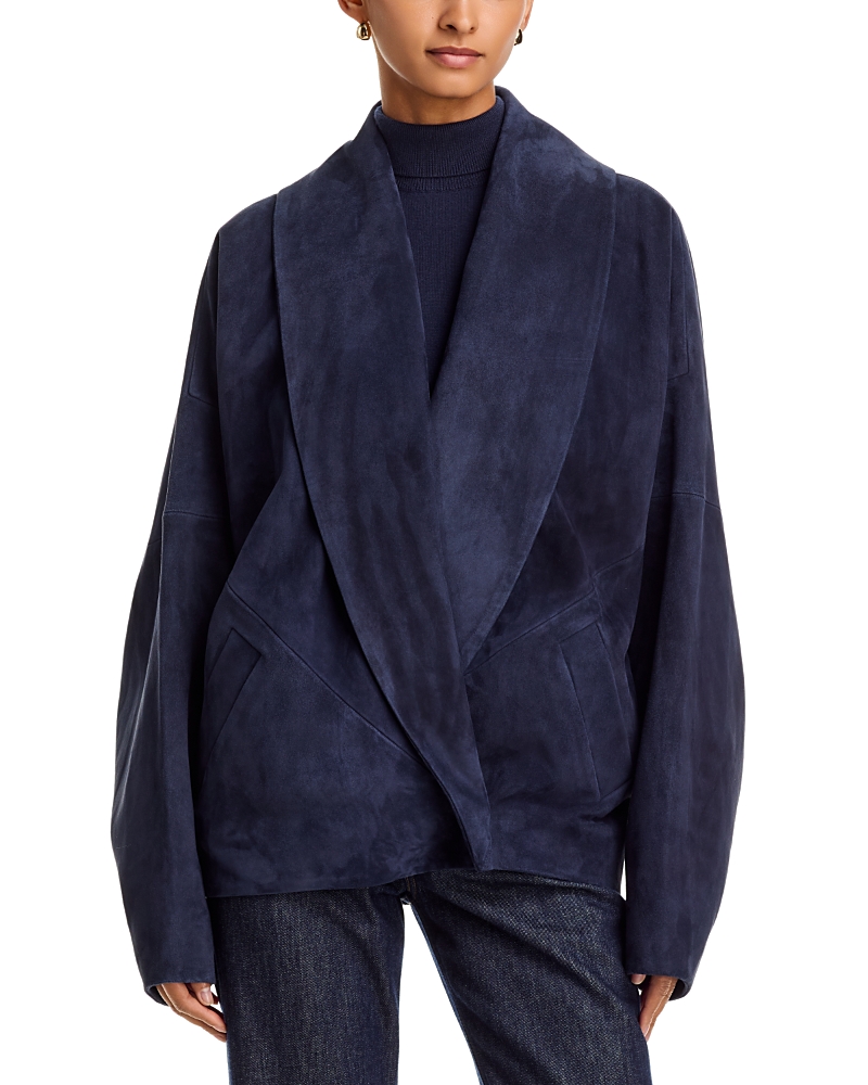 Co Leather Wrap Jacket In Navy