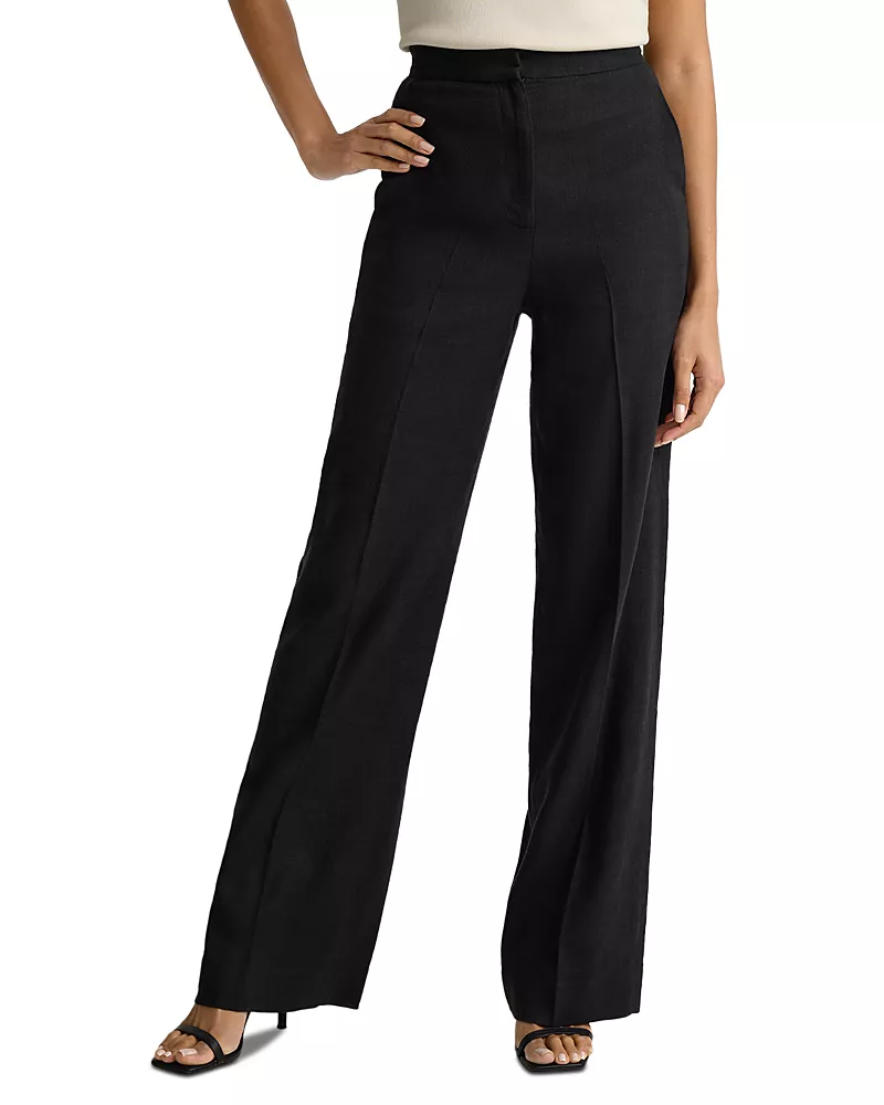 St. John Linen Blend Stretch Wide Leg Pants