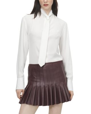 Tie Neck Long Sleeve Silk Shirt