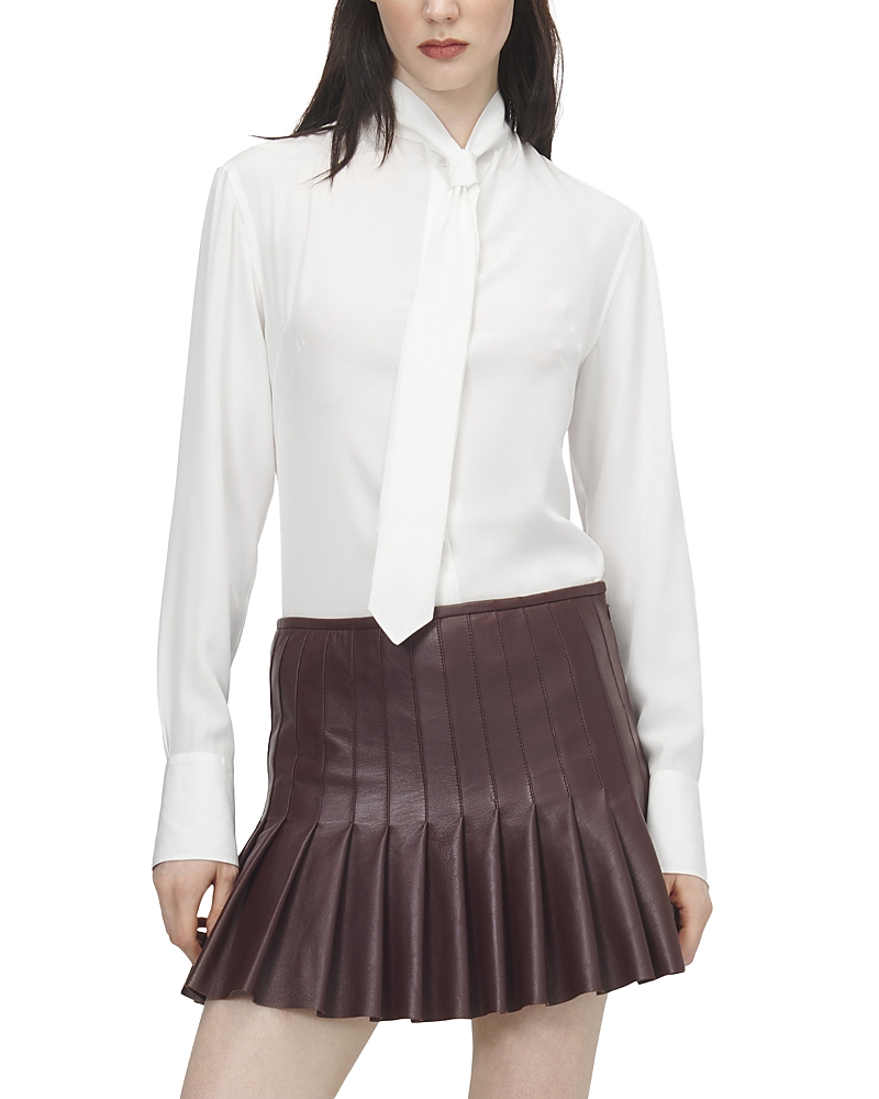 McQueen Tie Neck Long Sleeve Silk Shirt