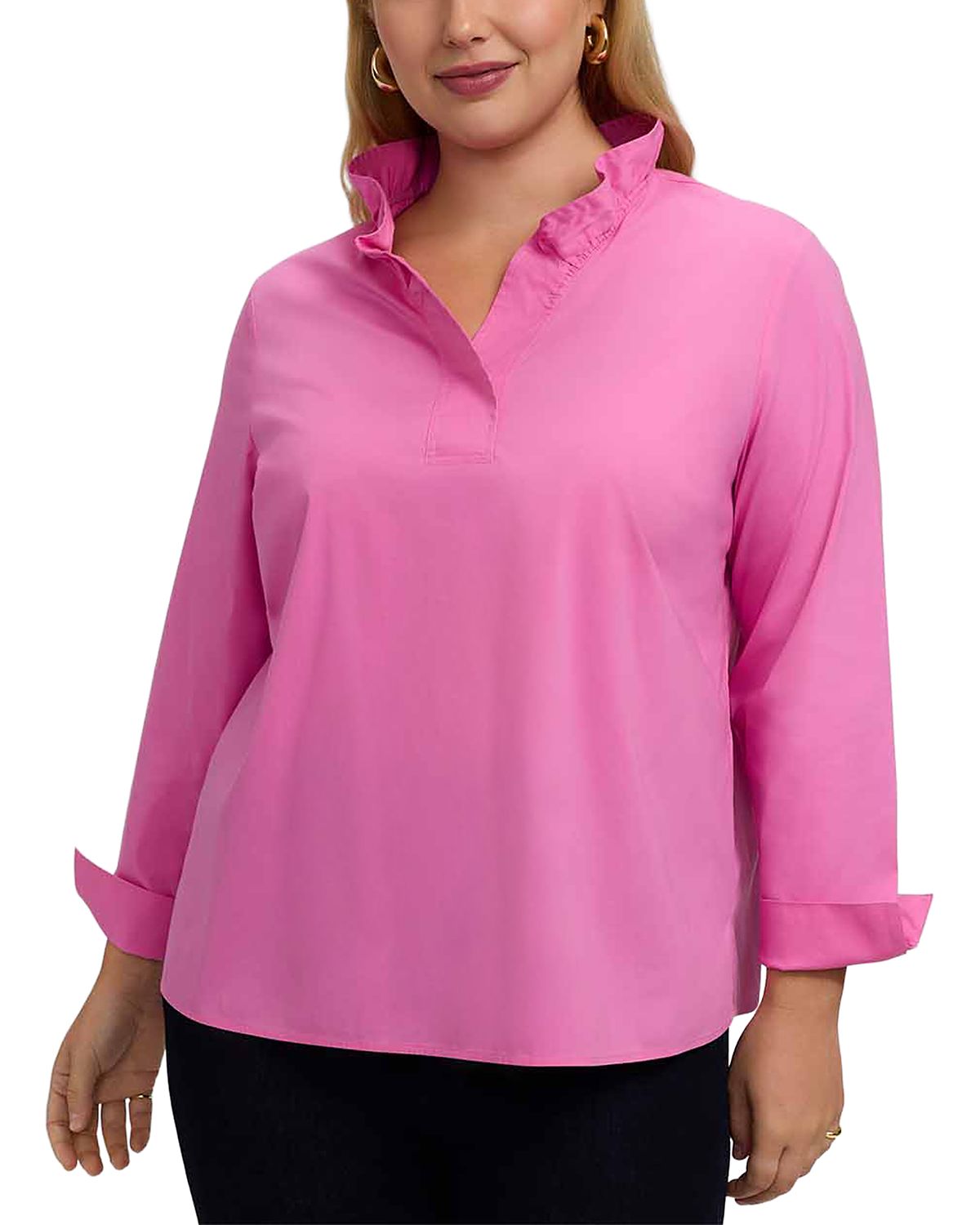 Foxcroft Plus Tammy Long Sleeve Popover Top