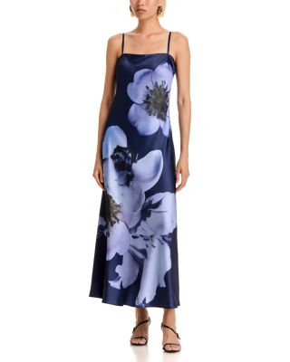 Oversized Floral Stretch Satin Midi Dress - Exclusive