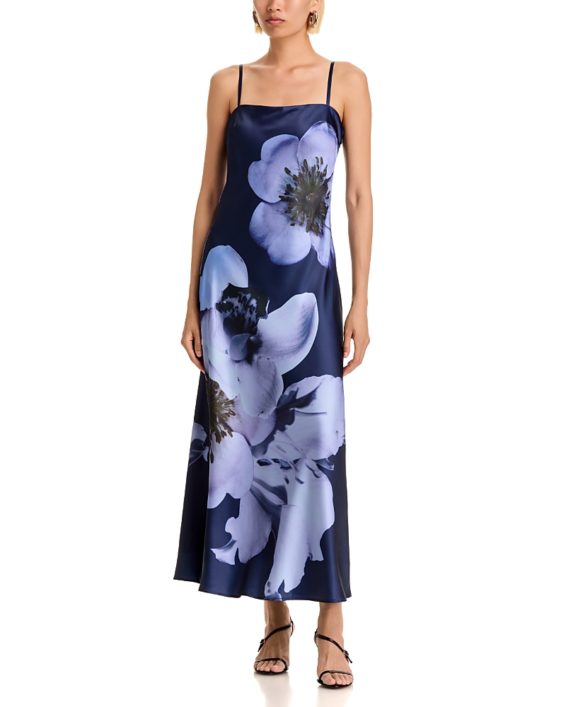 Aqua Oversized Floral Stretch Satin Midi Dress - Exclusive