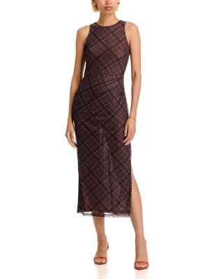 Plaid Mesh Sleeveless Midi Dress - Exclusive