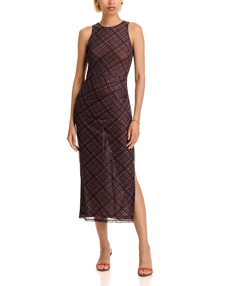 Aqua Plaid Mesh Sleeveless Midi Dress - Exclusive