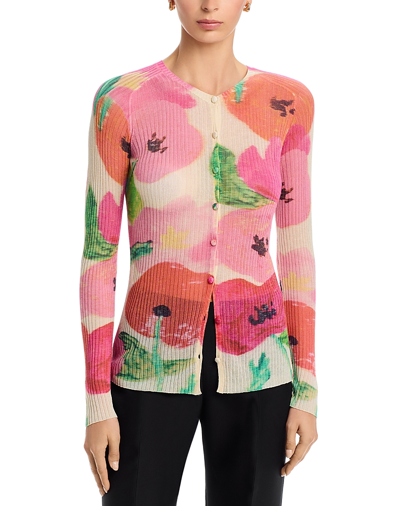 Lafayette 148 New York Printed Blossom Button Knit Cardigan