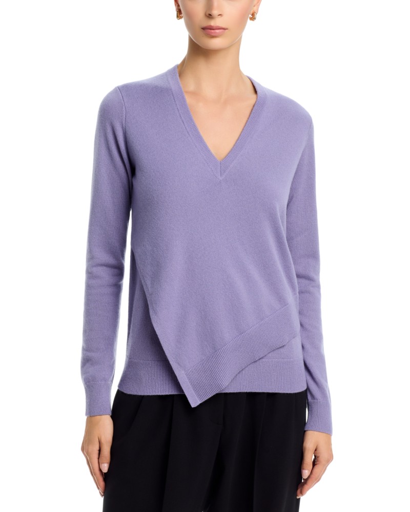 Michael Kors Collection Cashmere Asymmetric V Neck Pullover in Wisteria