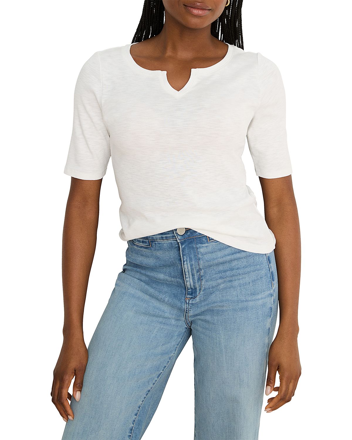 Nzt By Nic+Zoe Elbow Sleeve Notch Tee