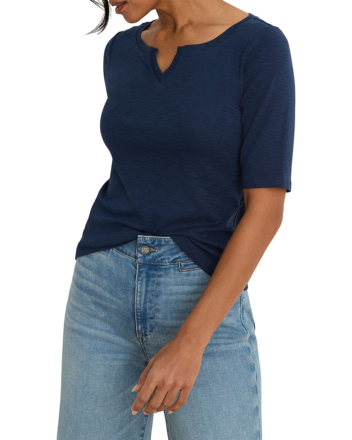 Nzt By Nic+Zoe Elbow Sleeve Notch Tee