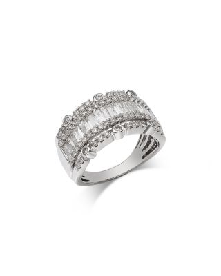 Diamond Round & Baguette Band Ring in 14K White Gold, 1.50 tcw