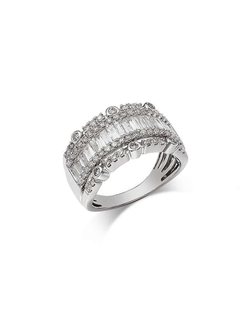 Bloomingdale's Fine Collection Diamond Round & Baguette Band Ring in 14K White Gold, 1.50 tcw