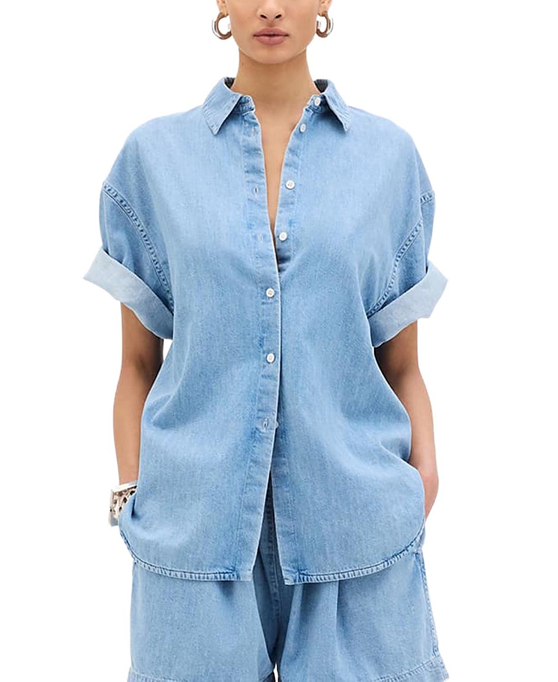 Another Tomorrow Chambray Short Sleeve Shirt