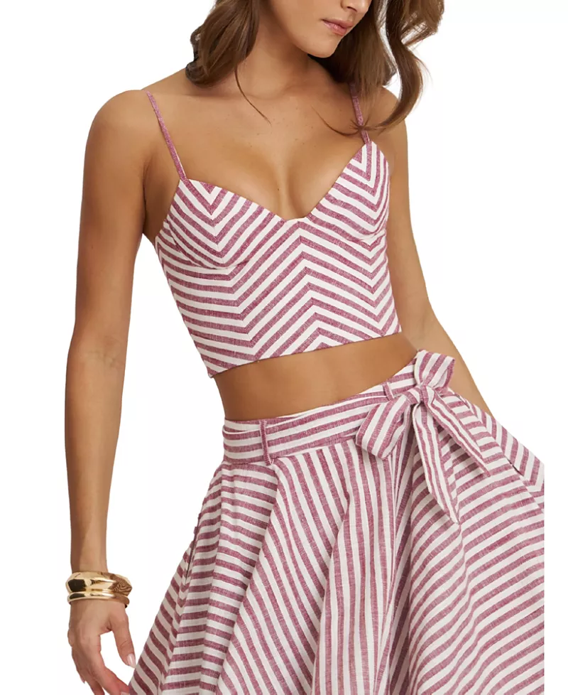 Miss Circle Xola Chevron Striped Linen Cropped Top