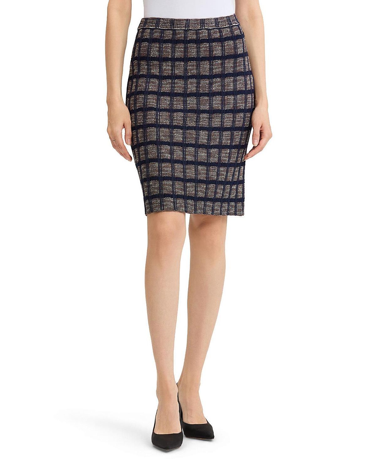 Ming Wang Checkered Knit Straight Skirt
