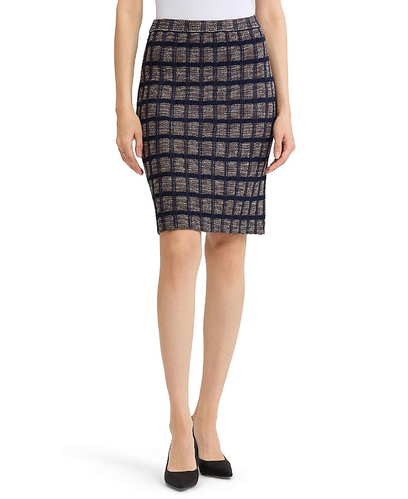 Ming Wang Checkered Knit Straight Skirt