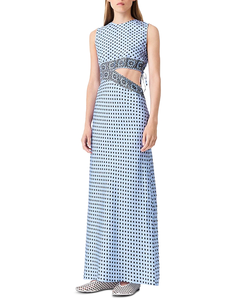 Maje Silk Printed Cutaway Dress