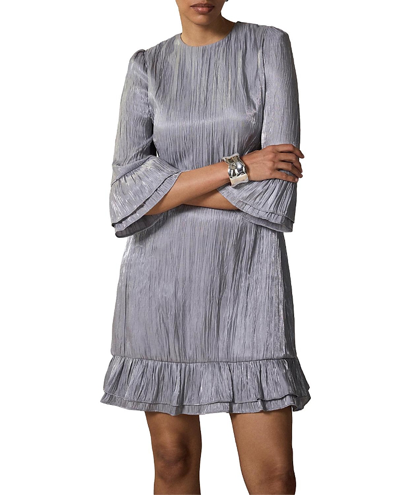 Mint Velvet Women's Metallic Ruffle Mini Dress