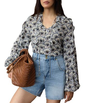  Women's Art Deco Ruffle Tie-Neck Blouse