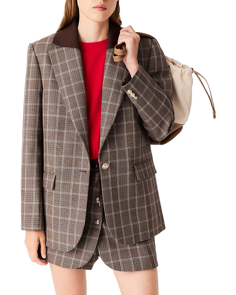 Maje Vapimi Removable Collar Check Jacket