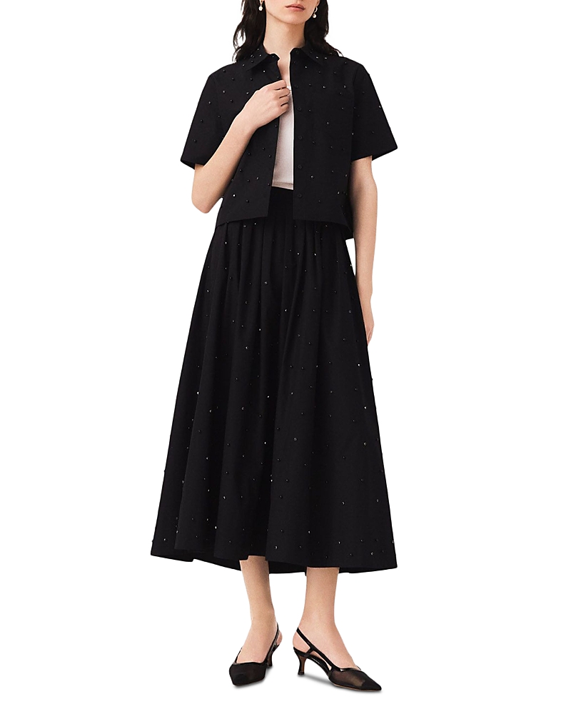 Maje Embellished Flared Midi Skirt