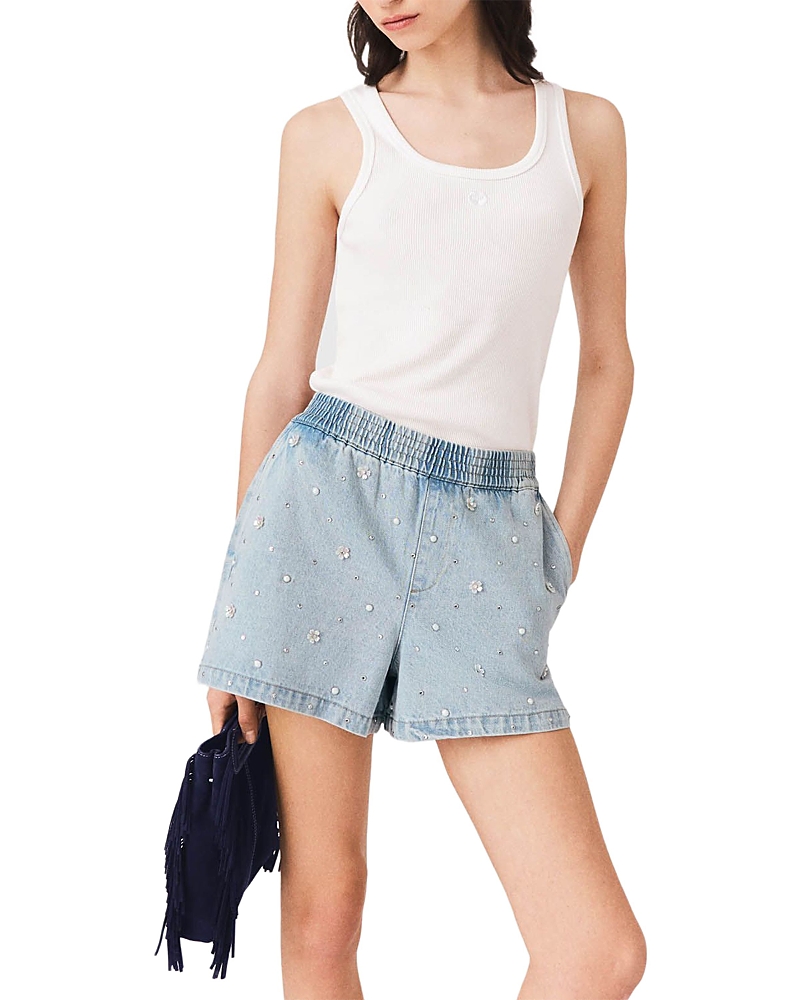 Maje Floral Denim Shorts