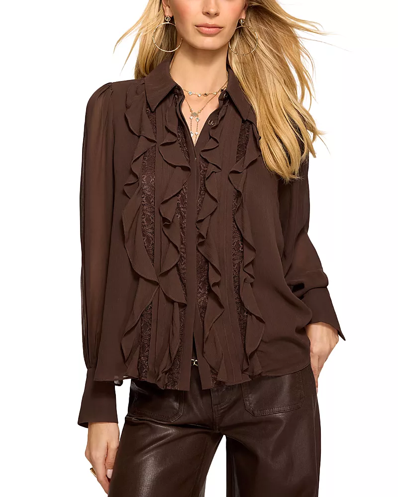 Ramy Brook Claire Ruffle Front Silk Top