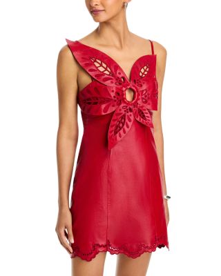3D Richilieu Flower Leather Mini Dress