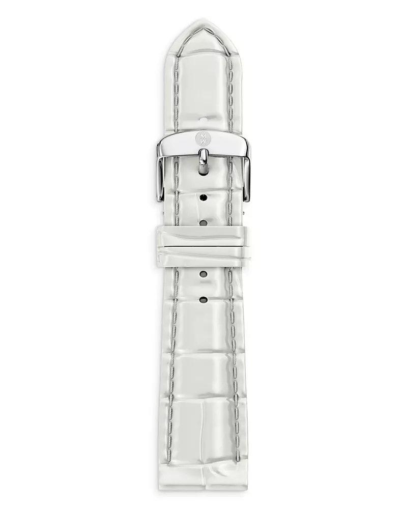 Michele White Croco Embossed Leather Watch Strap, 18mm