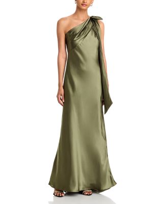 One Shoulder Satin Column Gown - Exclusive