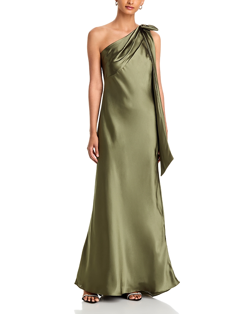 Aqua One Shoulder Satin Column Gown - Exclusive