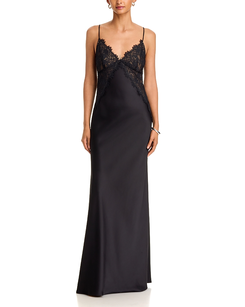 Aqua Lace Bodice Satin Slip Dress - Exclusive
