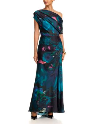 One Shoulder Satin Column Gown - Exclusive