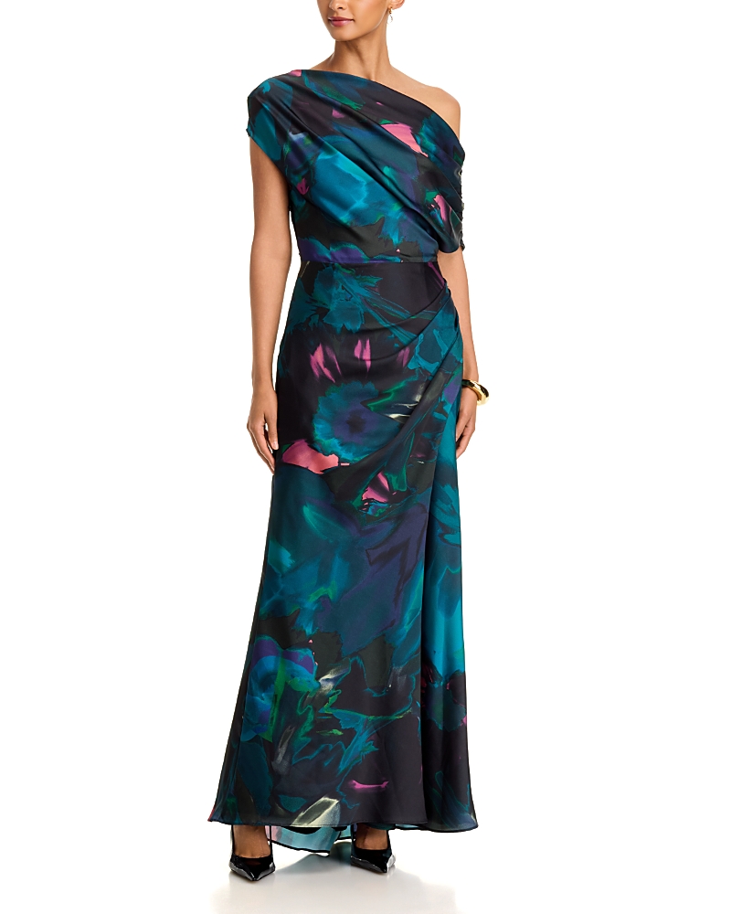 Aqua One Shoulder Satin Column Gown - Exclusive