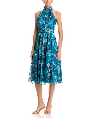 Halter Mock Neck Fit And Flare Dress