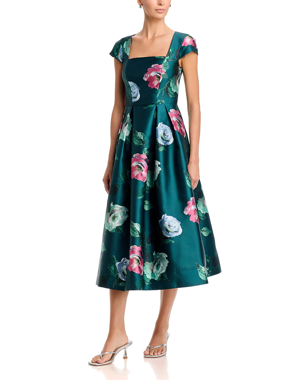 Eliza J Square Neck Cap Sleeve Midi Dress