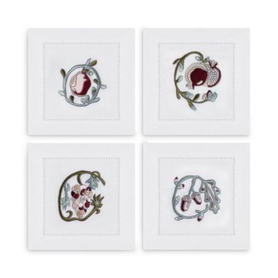 Fruit Motif Embroidered Linen Napkins, Set of 4