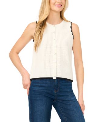 Pointelle Button Up Whipstitch Cotton Tank