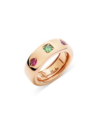 18K Rose Gold Iconica Three Stone Geometric Set Wide Band