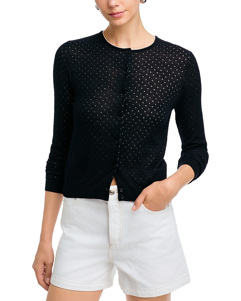 Vince Crewneck Wool-Blend Dot Cardigan
