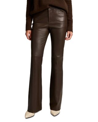 Leather Mid Rise Stretch Straight Leg Pants 