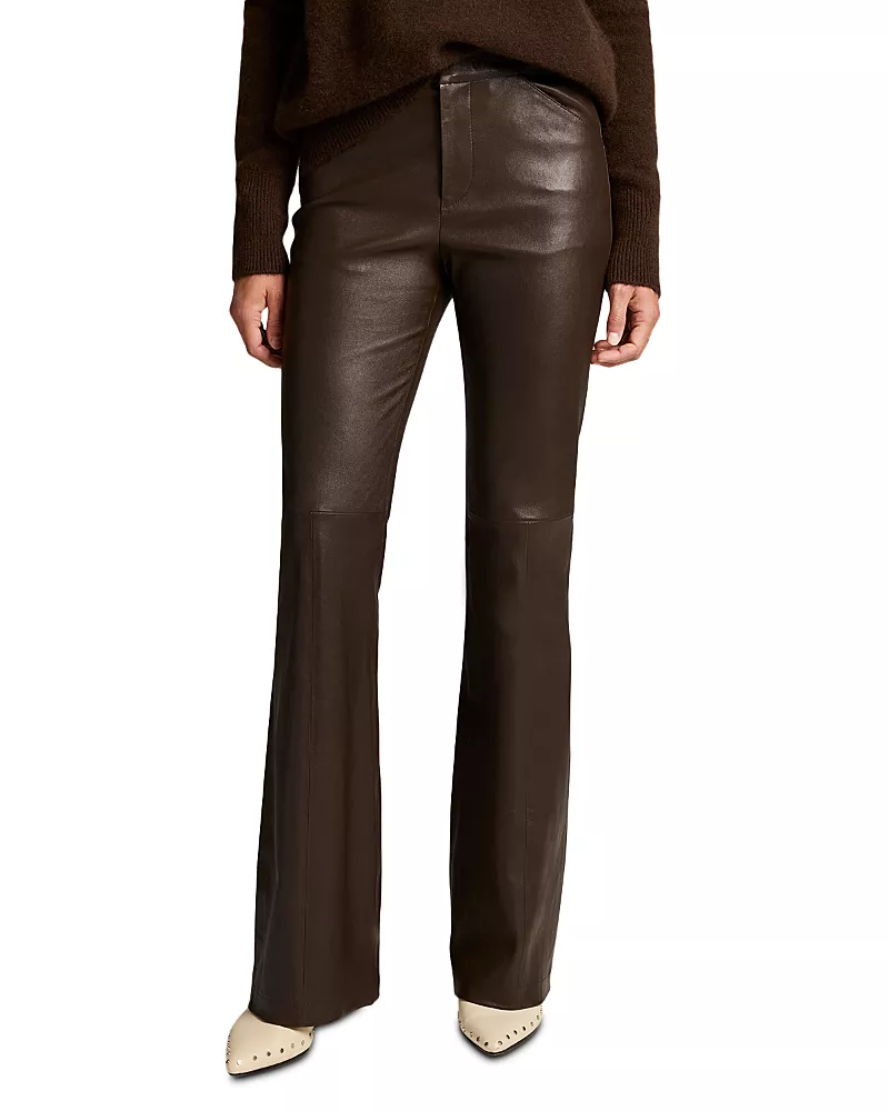 Vince Leather Mid Rise Stretch Straight Leg Pants