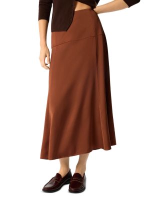 Panel Waist Satin Midi Skirt