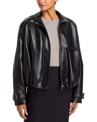 Alyssa Faux Leather Funnel Neck Bomber Jacket