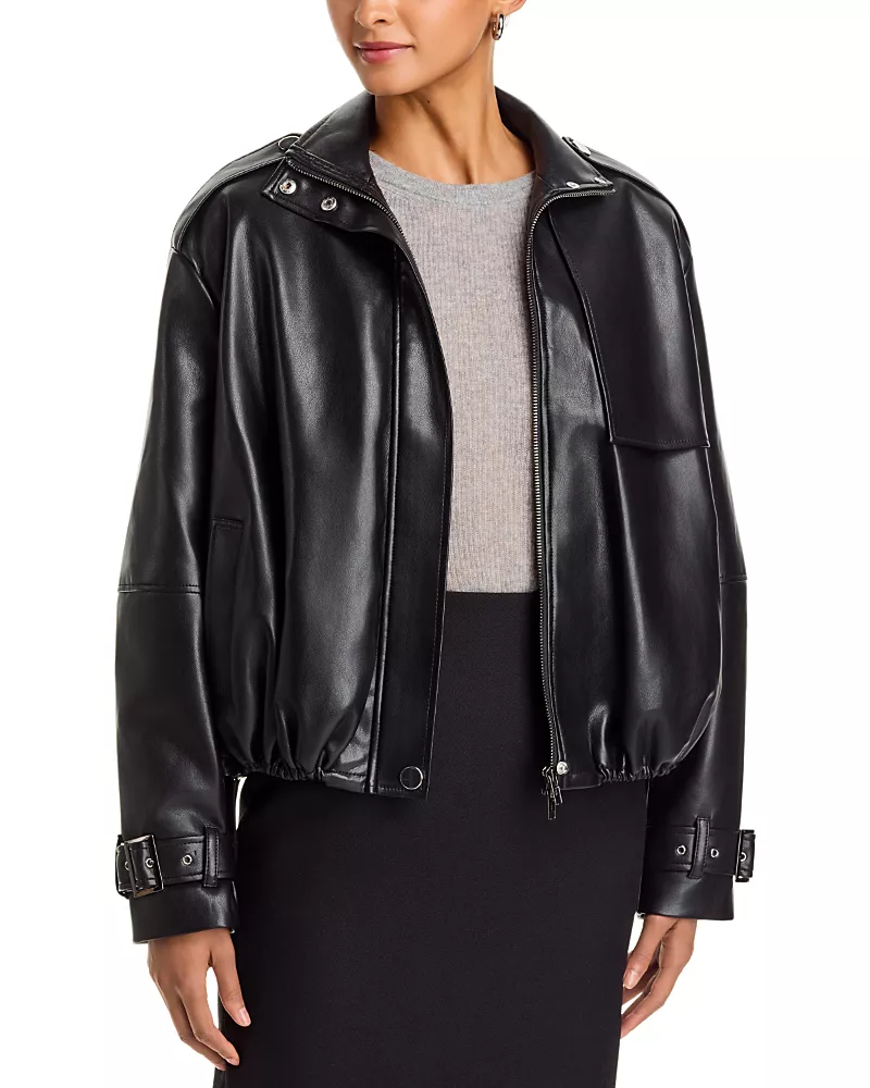 Toccin Alyssa Faux Leather Funnel Neck Bomber Jacket