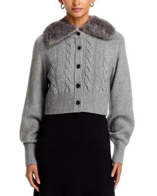 Rita Faux Fur Collar Cable Knit Cardigan