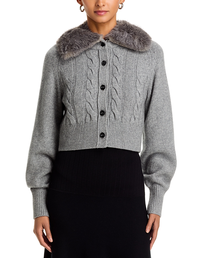 Toccin Rita Faux Fur Collar Cable Knit Cardigan