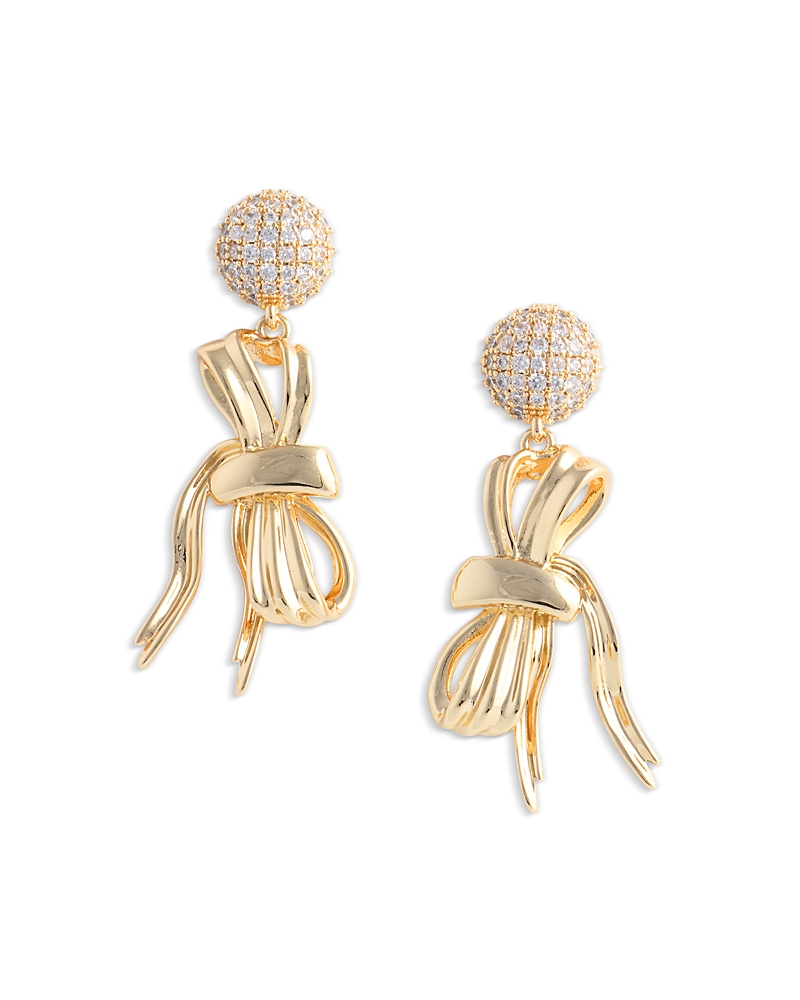 Self Portrait Crystal Bow Drop Earrings