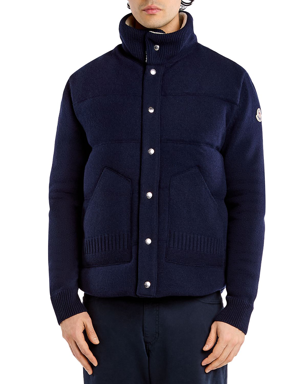 Moncler Wool & Cashmere Logo Patch Down Cardigan Sweater