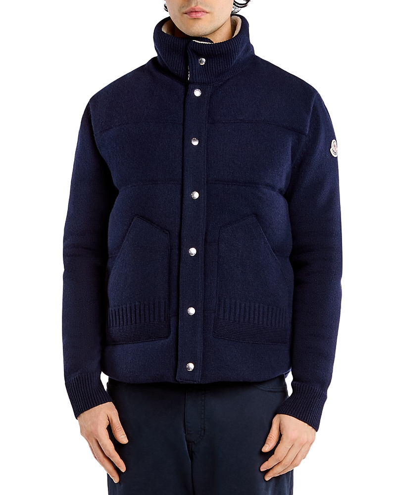 Moncler Wool & Cashmere Logo Patch Down Cardigan Sweater