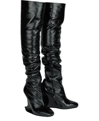  Women's Thigh-High Wedge Boots in Crinkled Patent Leather